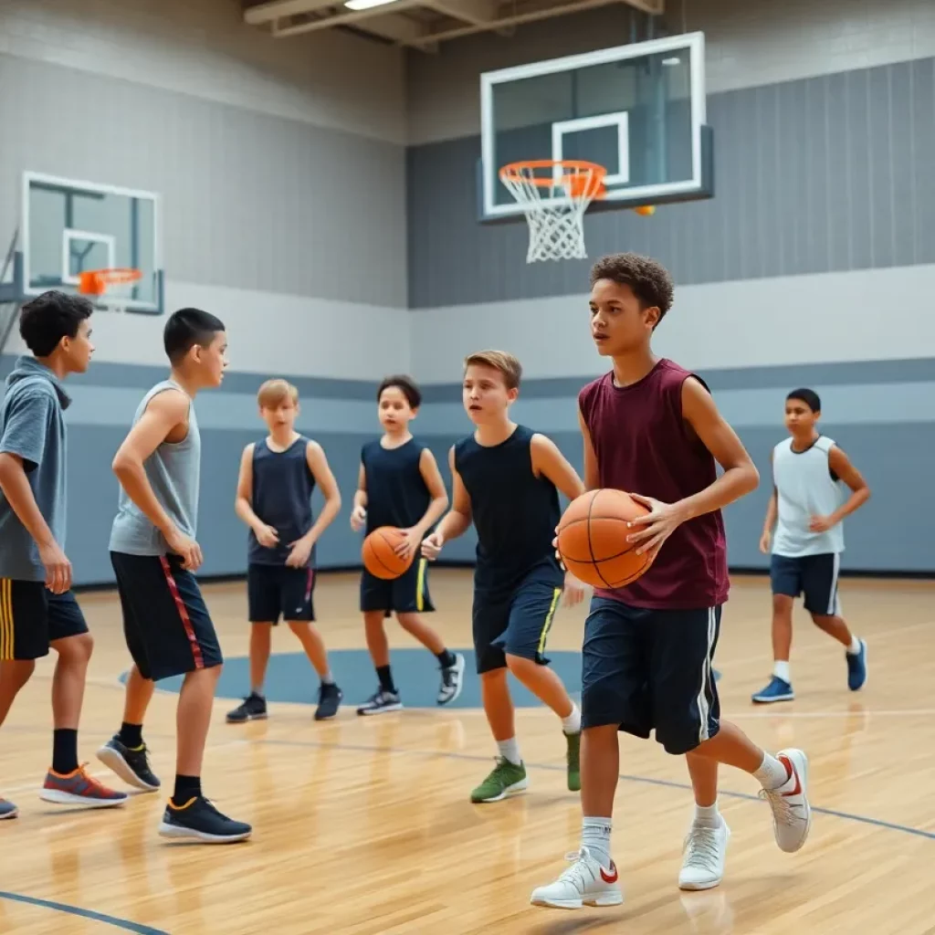 Basketball team training at Nativity BVM under new coach