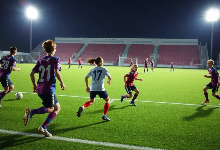 High school boys soccer players competing on a field