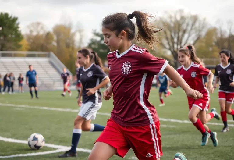 Young athletes playing soccer in Nebraska high school match