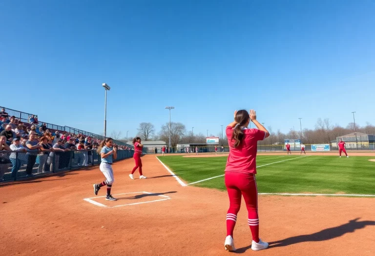 High school softball players practicing on a sunny spring day