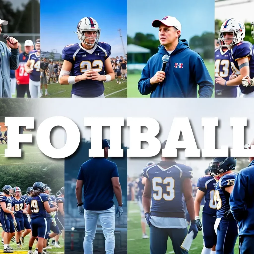 Collage of high school football coaching and teamwork