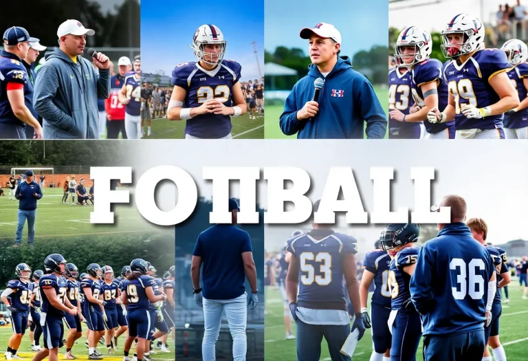 Collage of high school football coaching and teamwork