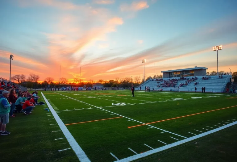 Nolensville football team on the field during sunset