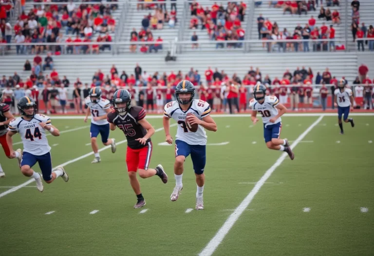 High school football players practicing on the field in North Carolina