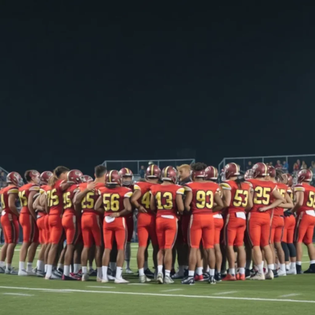 North High School football team during a meeting on the field