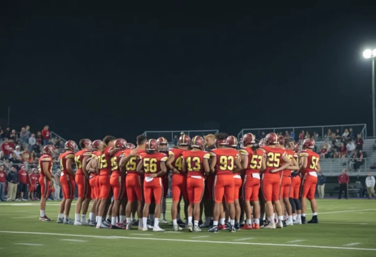 North High School football team during a meeting on the field