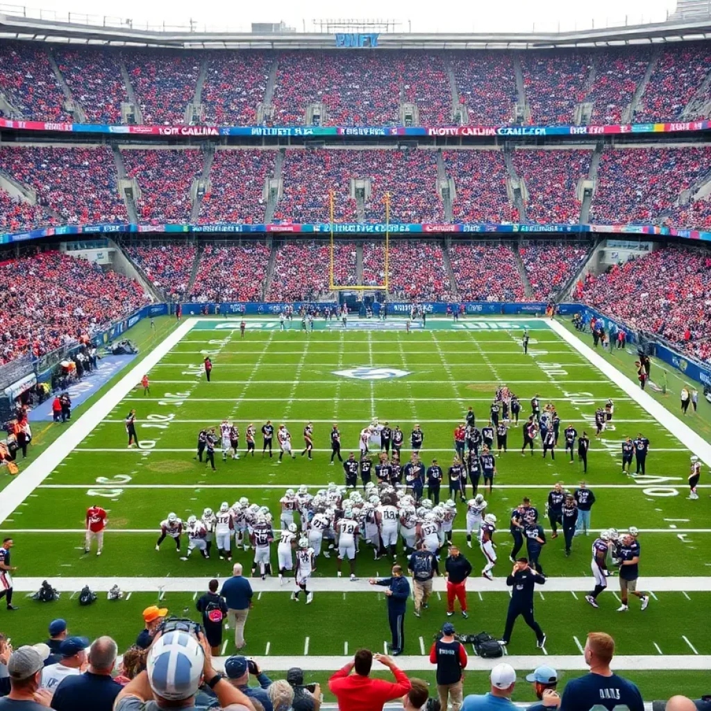 Excited fans in a stadium during the NFL Draft event