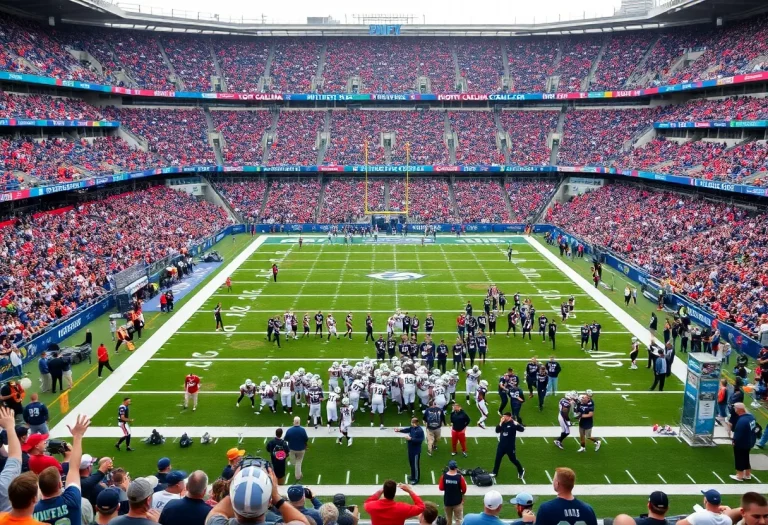 Excited fans in a stadium during the NFL Draft event