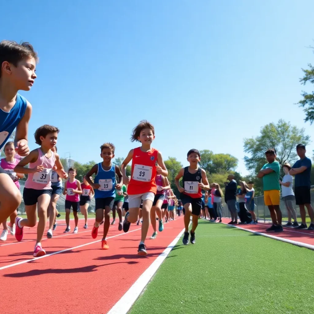 Young athletes practicing track and field in northeastern South Dakota.