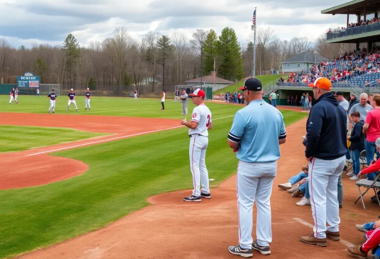 Spring high school baseball game in Northern Maine with players in action