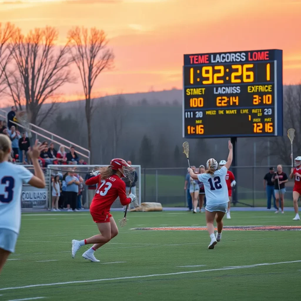 Players celebrating a victory at Oak Hall lacrosse senior night
