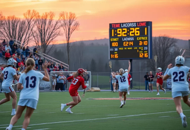 Players celebrating a victory at Oak Hall lacrosse senior night