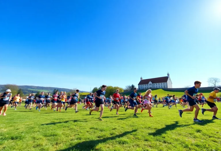 Runners competing in a cross country race at Fortress Obetz