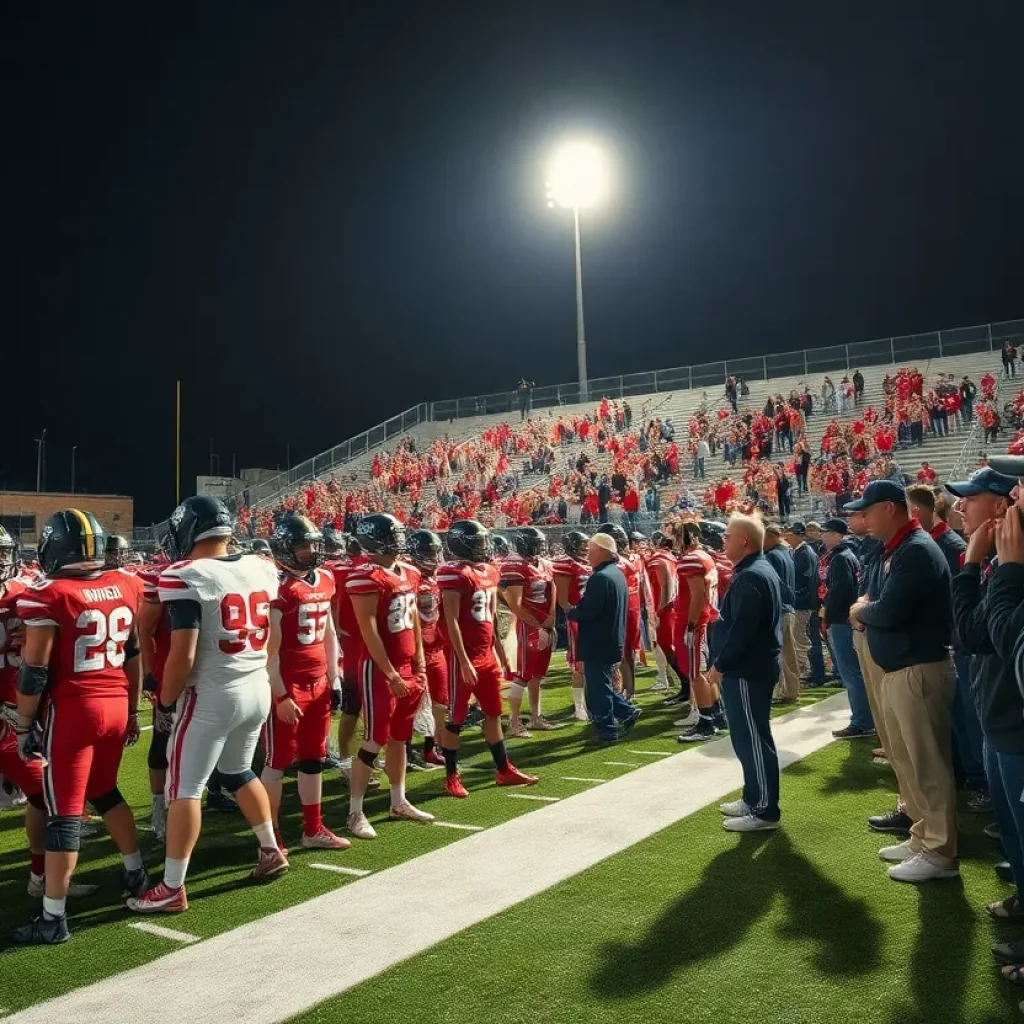 High school football game in Ohio with players and fans