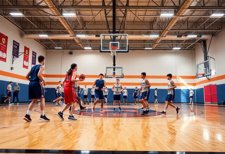 High school basketball players in action on the court