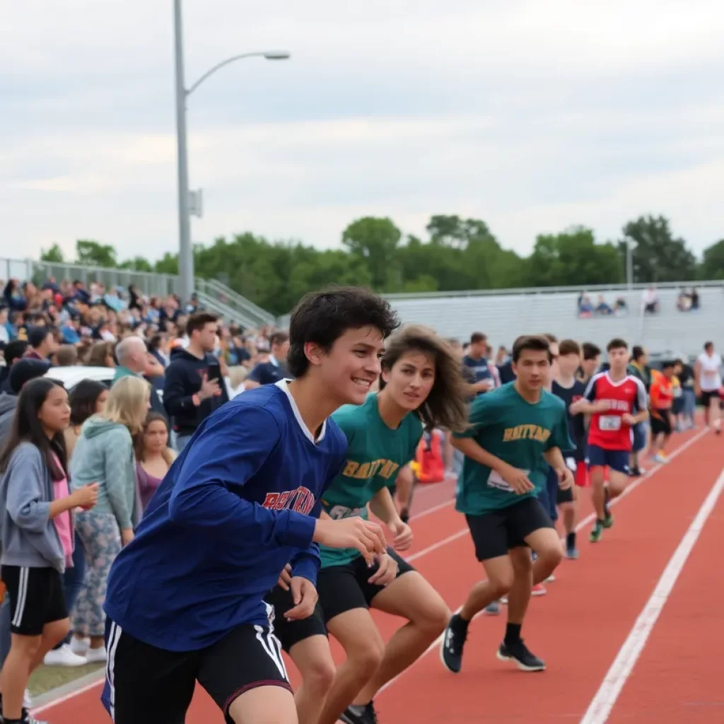 Student-athletes competing in a high school track event in Oregon.