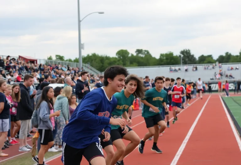 Student-athletes competing in a high school track event in Oregon.
