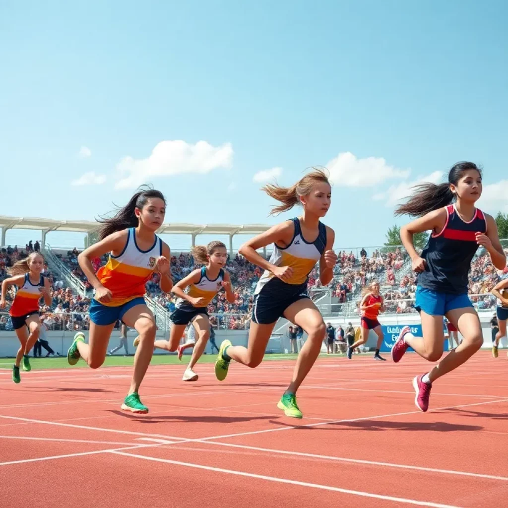 High school athletes competing in track and field events