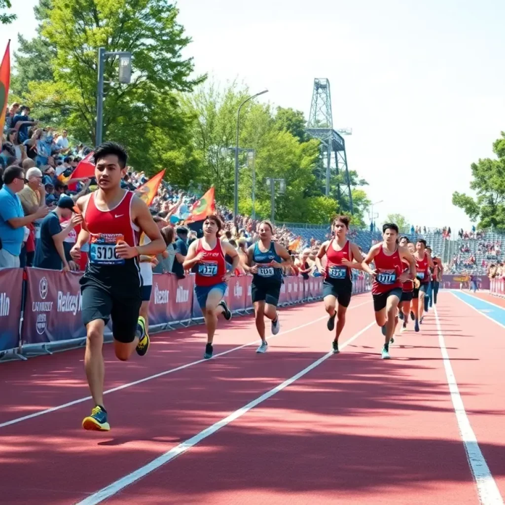 Athletes competing in an outdoor track event in Wyoming