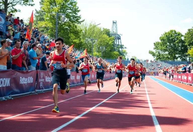 Athletes competing in an outdoor track event in Wyoming