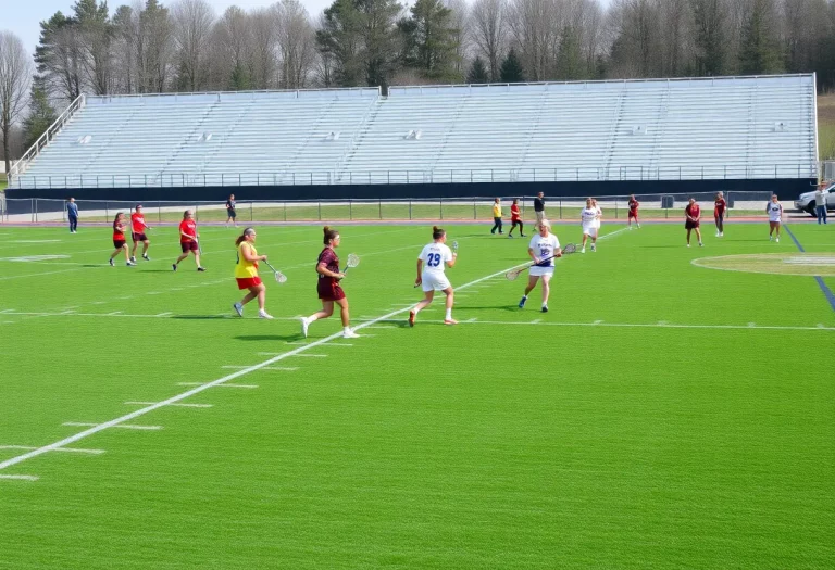 Palm Beach Central boys lacrosse team practicing on the field