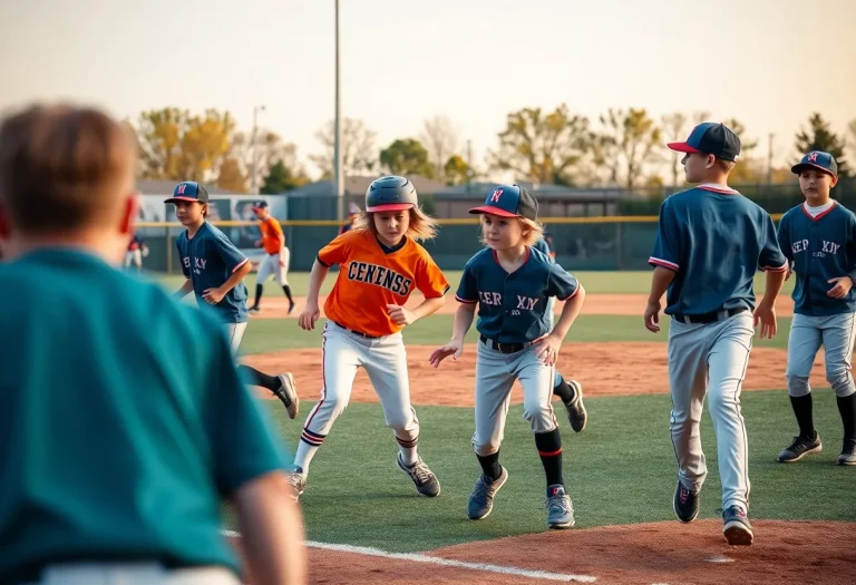 Young baseball players in a game on the field