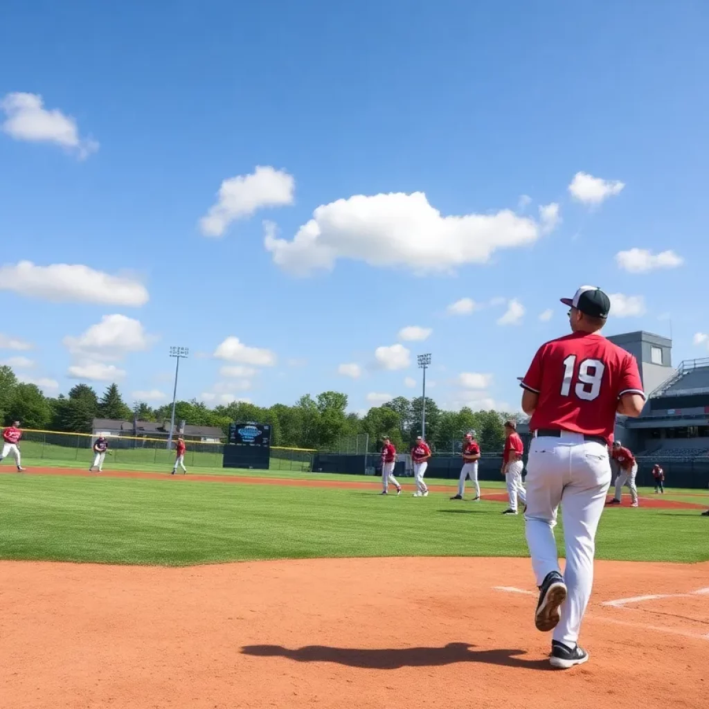 Baseball players practicing at a high school field in Pennsylvania
