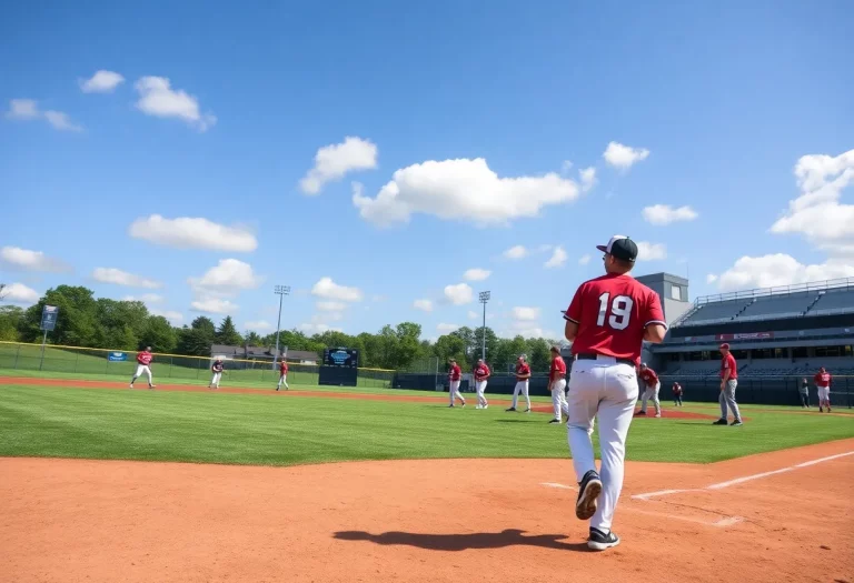 Baseball players practicing at a high school field in Pennsylvania
