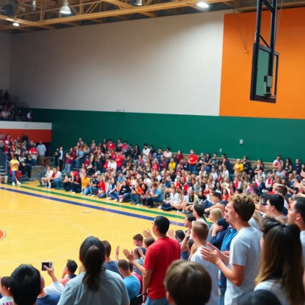 Excited fans at Petersburg High School basketball event