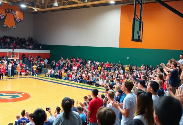 Excited fans at Petersburg High School basketball event