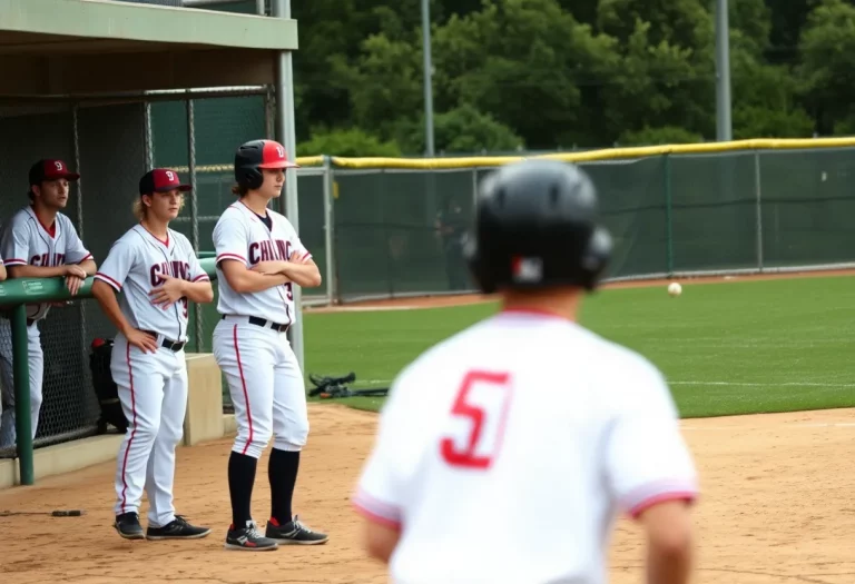Pinnacle High School baseball players in the dugout during a tense moment