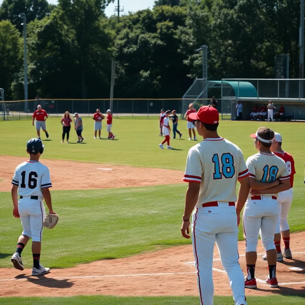 Players on Pinnacle High School baseball field during a game