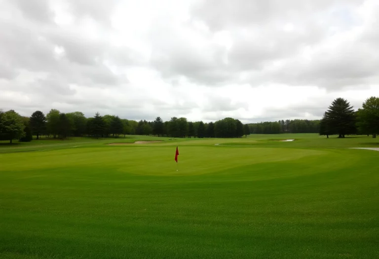 Golf course in Pipestone with overcast skies and wet conditions