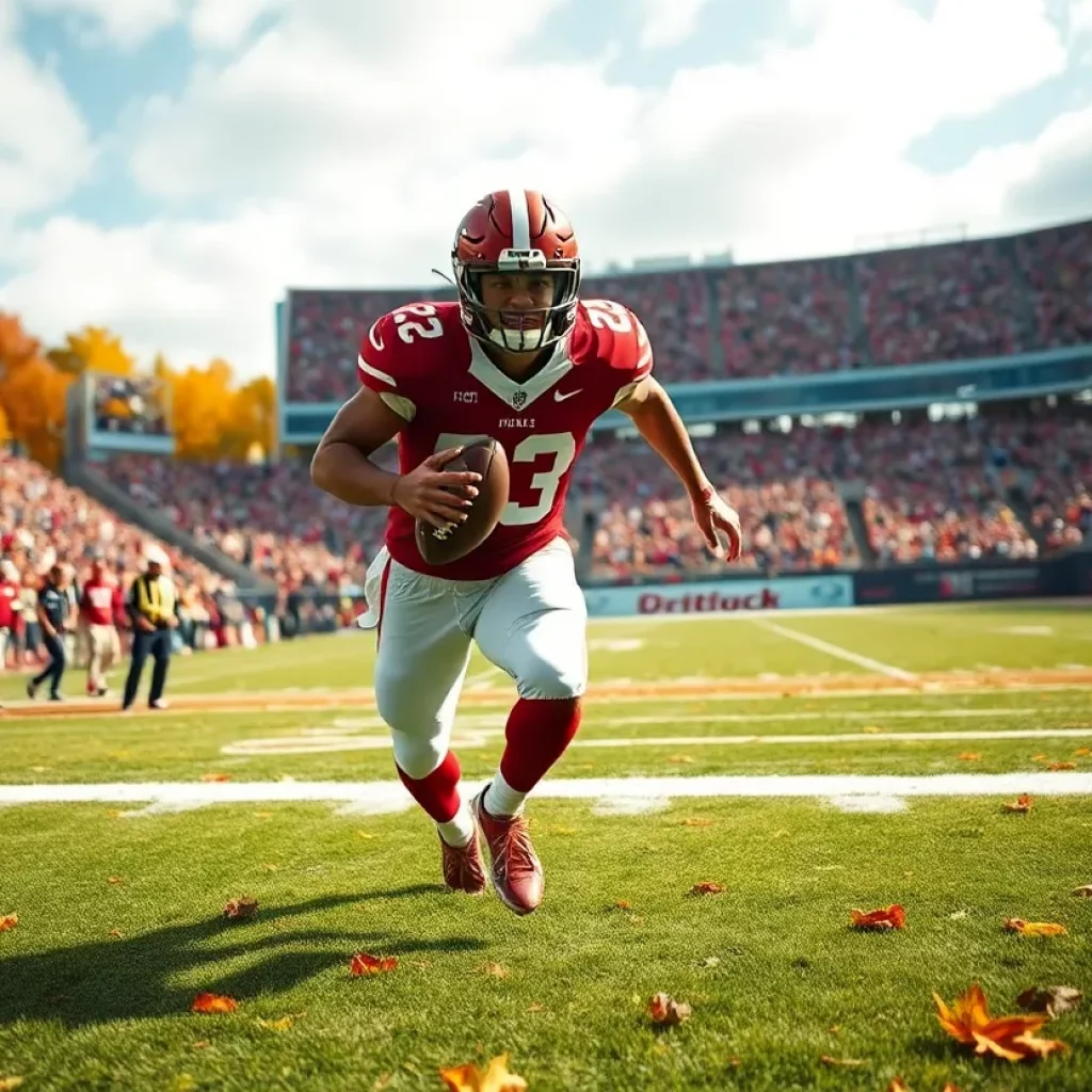 Football player running with the ball during a game