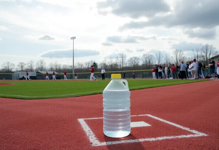 High school baseball players practicing at a field