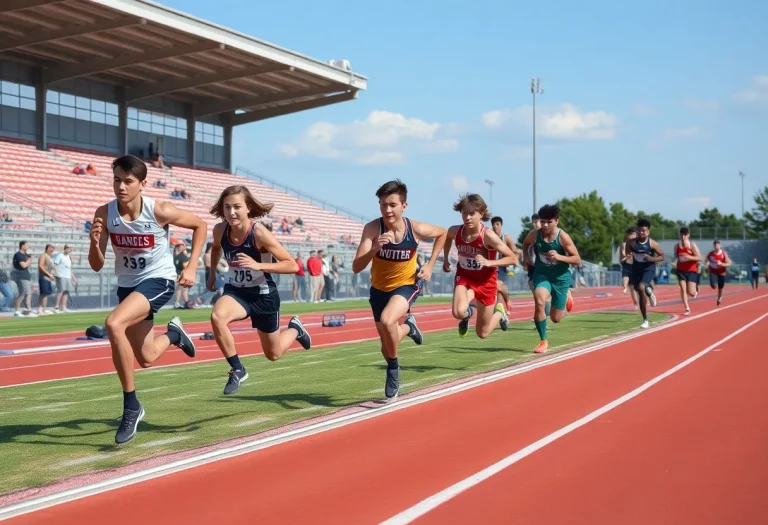 Athletes running during a high school track meet at Ripon College