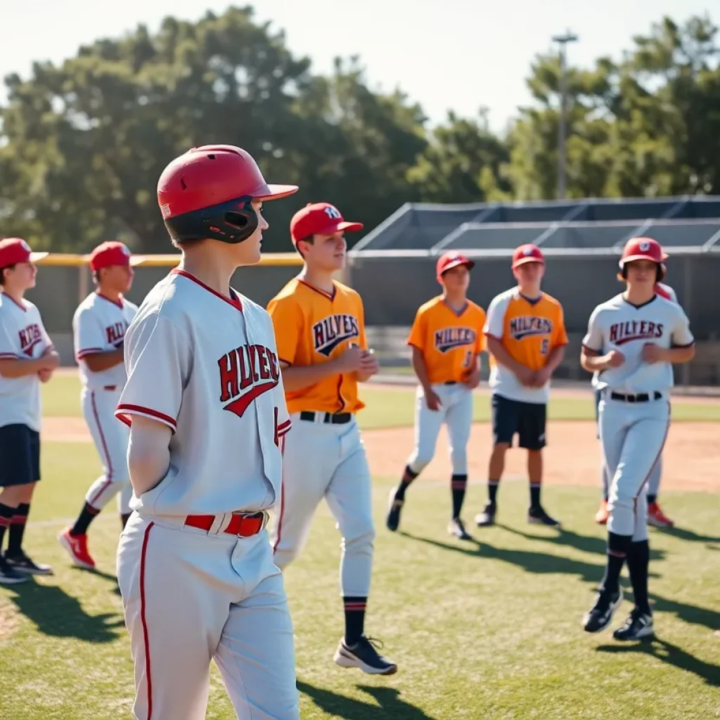 High school baseball players practicing on a field in Rochester.