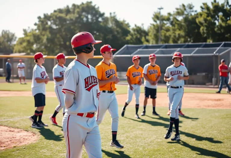 High school baseball players practicing on a field in Rochester.
