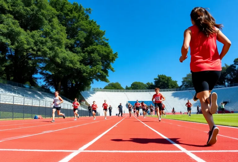 Athletes training on an outdoor track at Rock Springs High School.