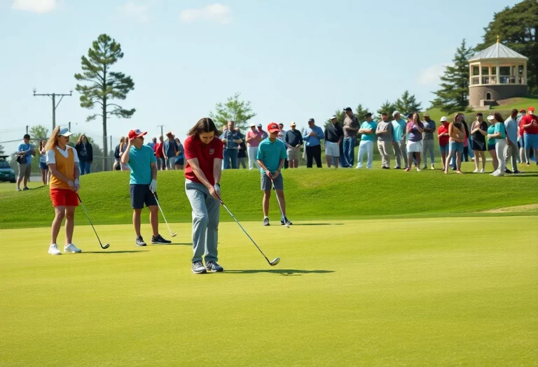High school golfers practicing on a sunny golf course