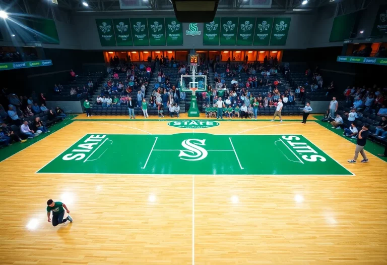 Crowd cheering at Sacramento State basketball court