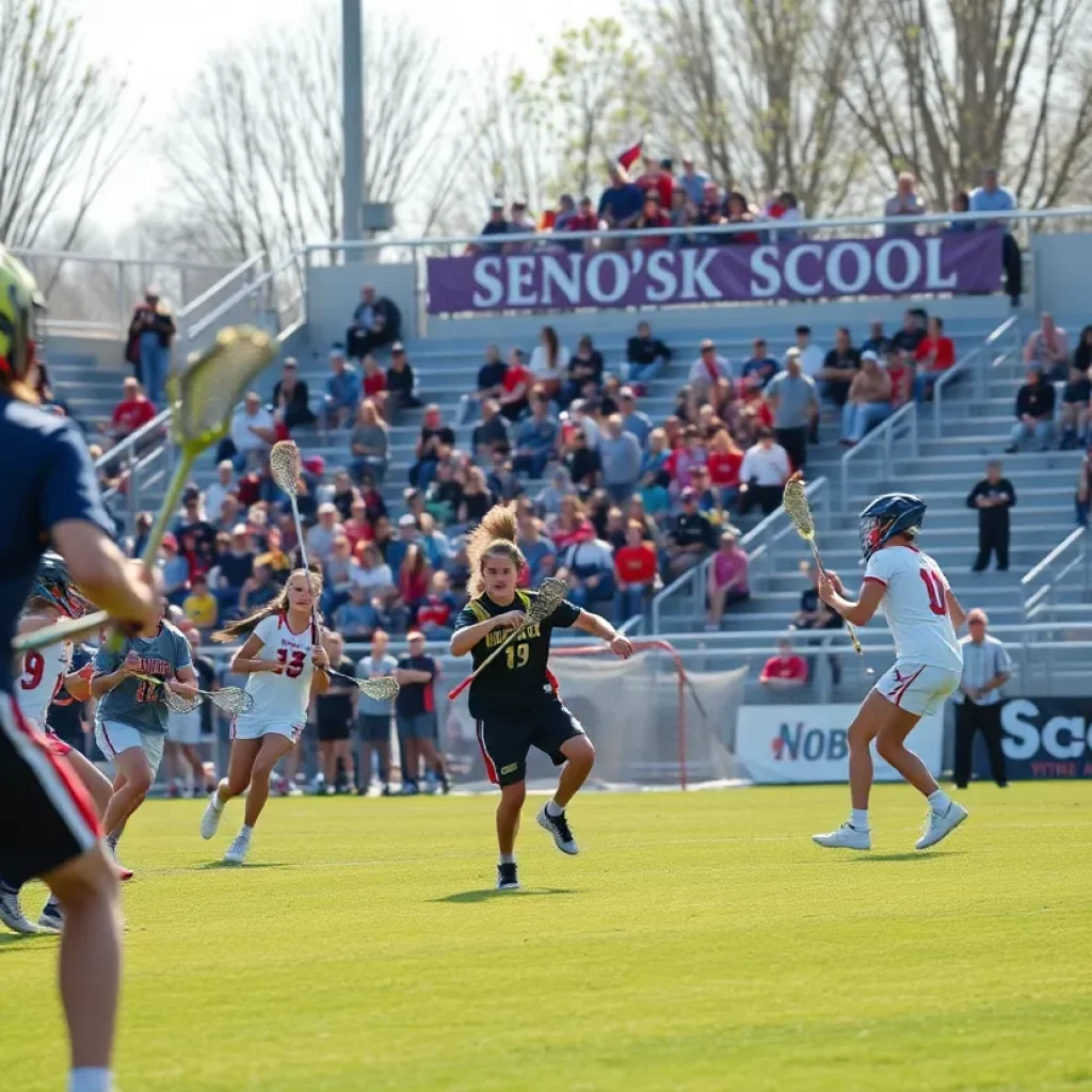 Players in a high school lacrosse match at Santa Barbara