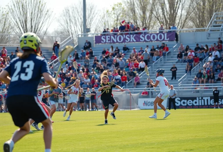 Players in a high school lacrosse match at Santa Barbara