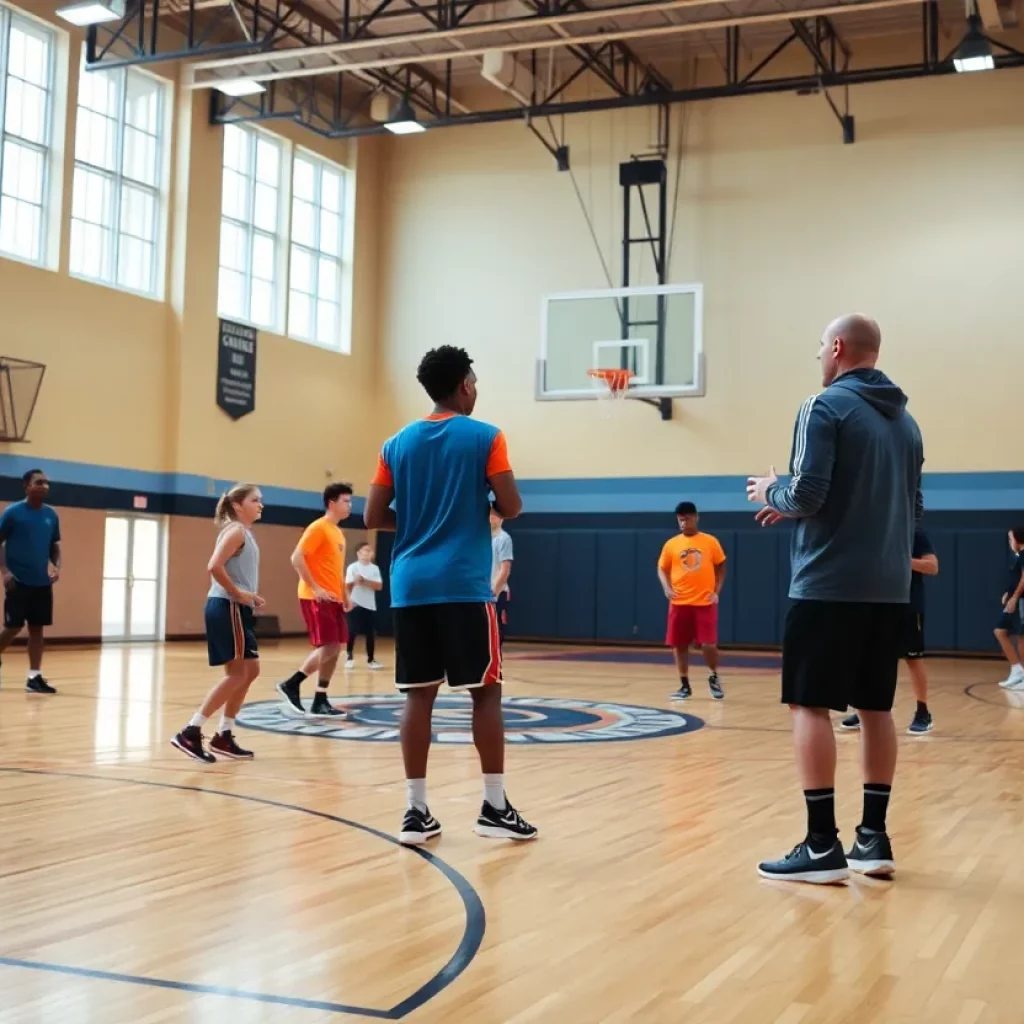 Scott County basketball team practicing on court