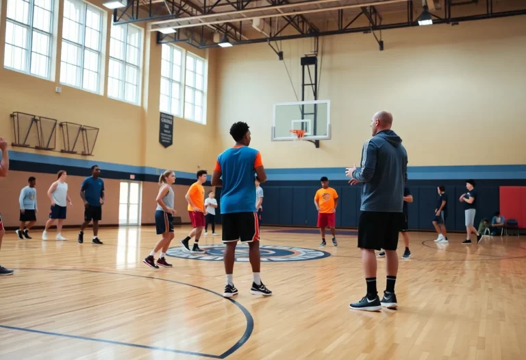 Scott County basketball team practicing on court