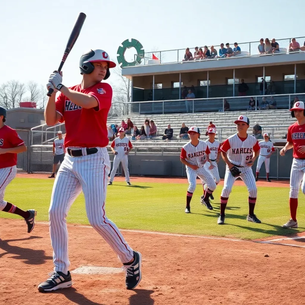 High school baseball players practicing on the field