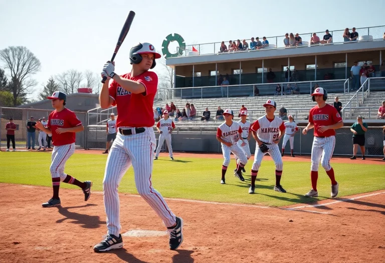 High school baseball players practicing on the field