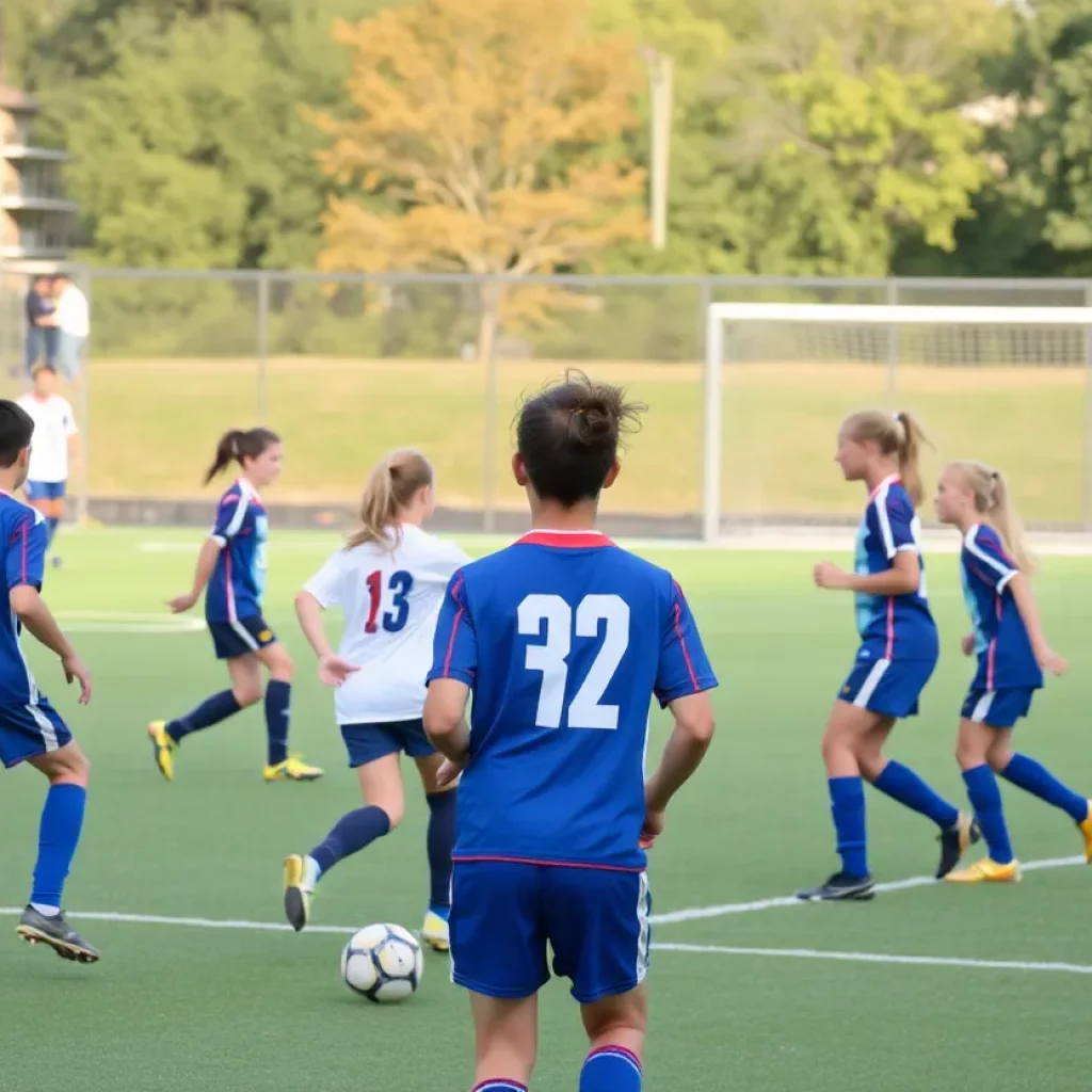 High school soccer players in action during a match in Sioux City.