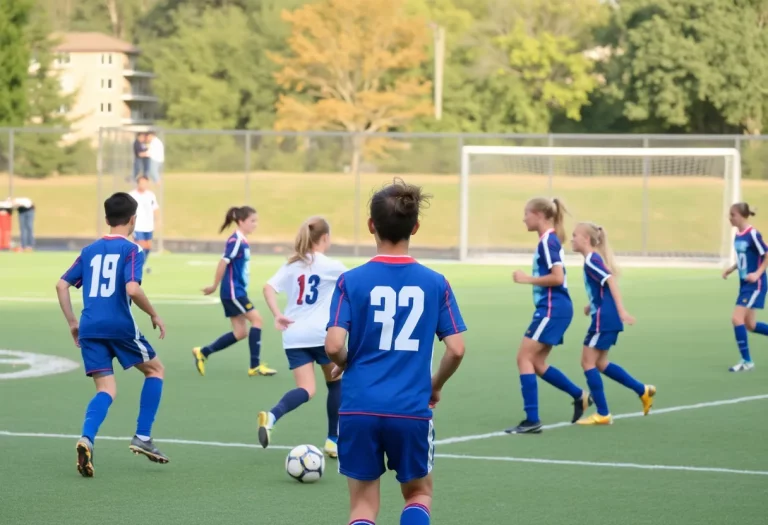 High school soccer players in action during a match in Sioux City.