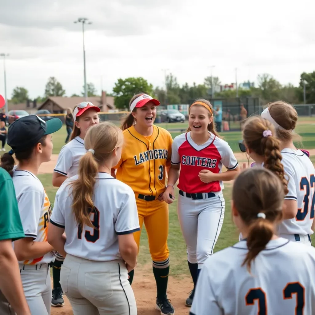 High school softball game brawl with players and coaches involved.